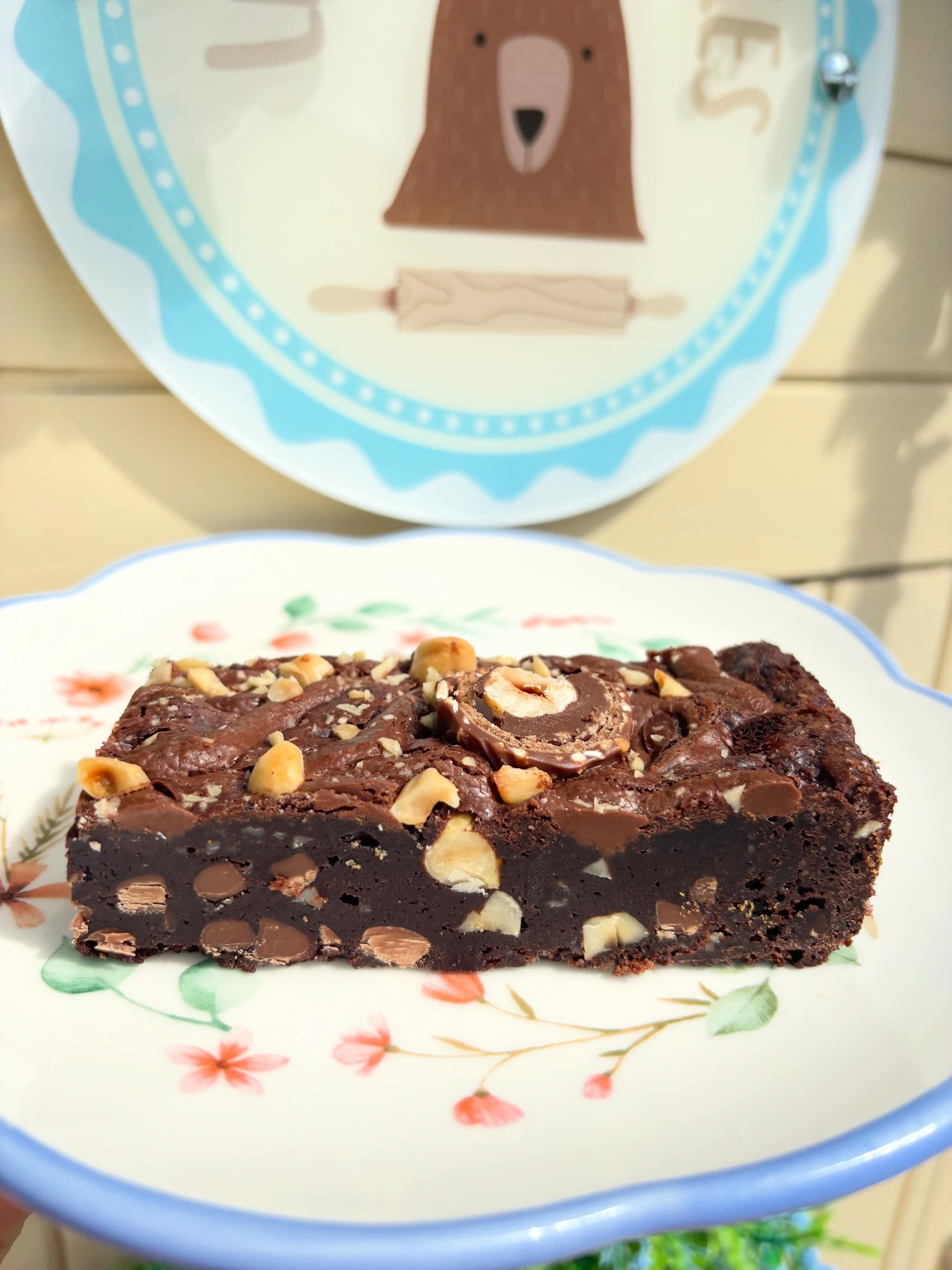 Ferrero Rocher brownie slice with chopped hazelnuts