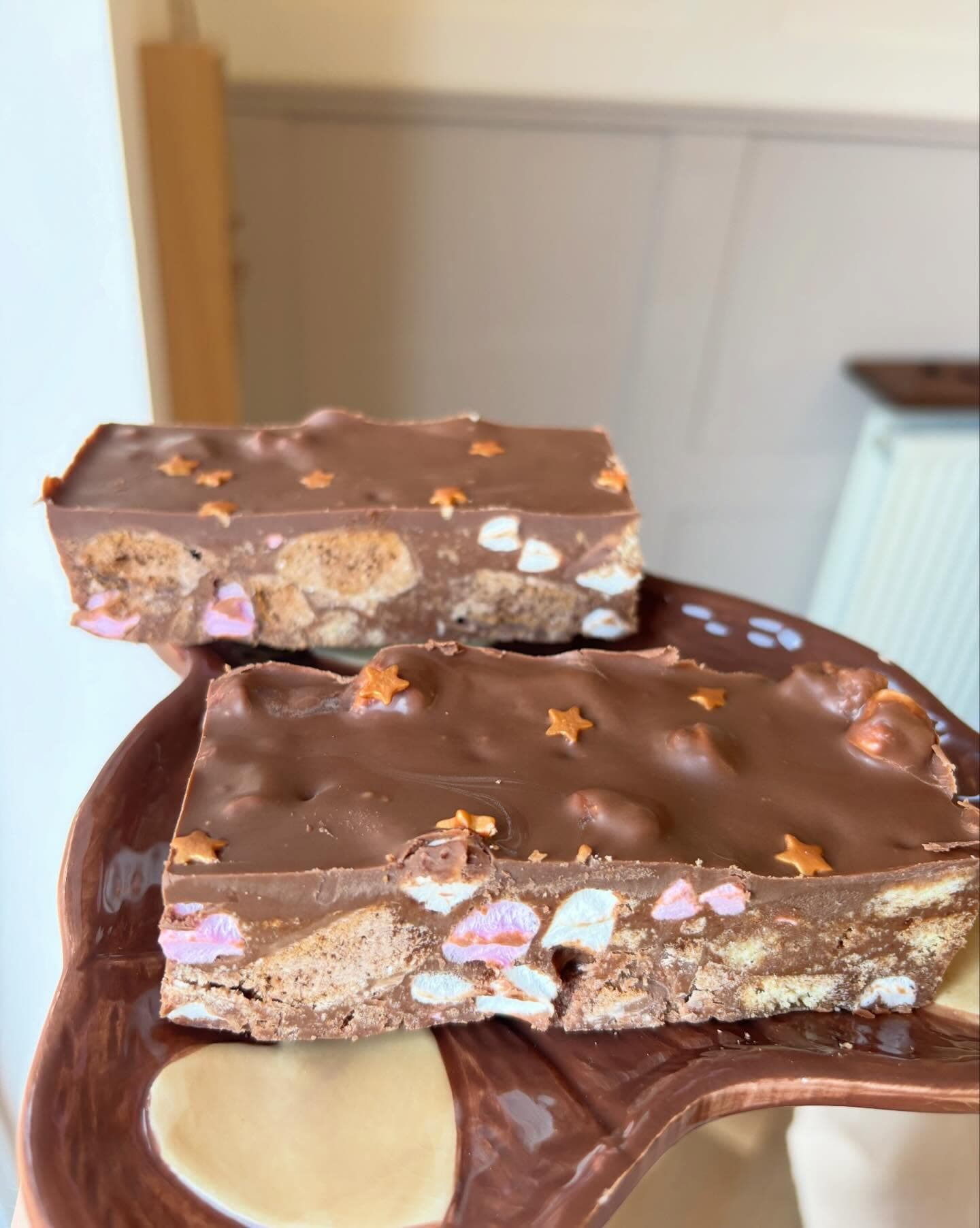 Rocky road slices with chocolate and marshmallow