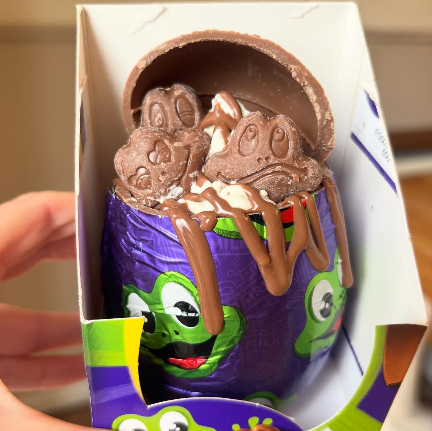 Filled Easter egg topped with a Freddo chocolate